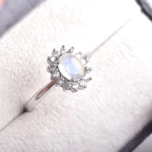 Authentic Blue Flashy Moonstone Ring Silver - Adjustable Open Ring - Picture 5 of 6